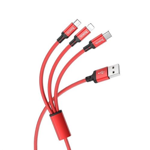 Hoco 3-in-1 Charge&Synch Cable Lightning+Micro+USB-C Red